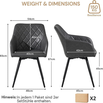 Drehbarer Esszimmerstuhl mit Armlehnen – 4er Set Grau