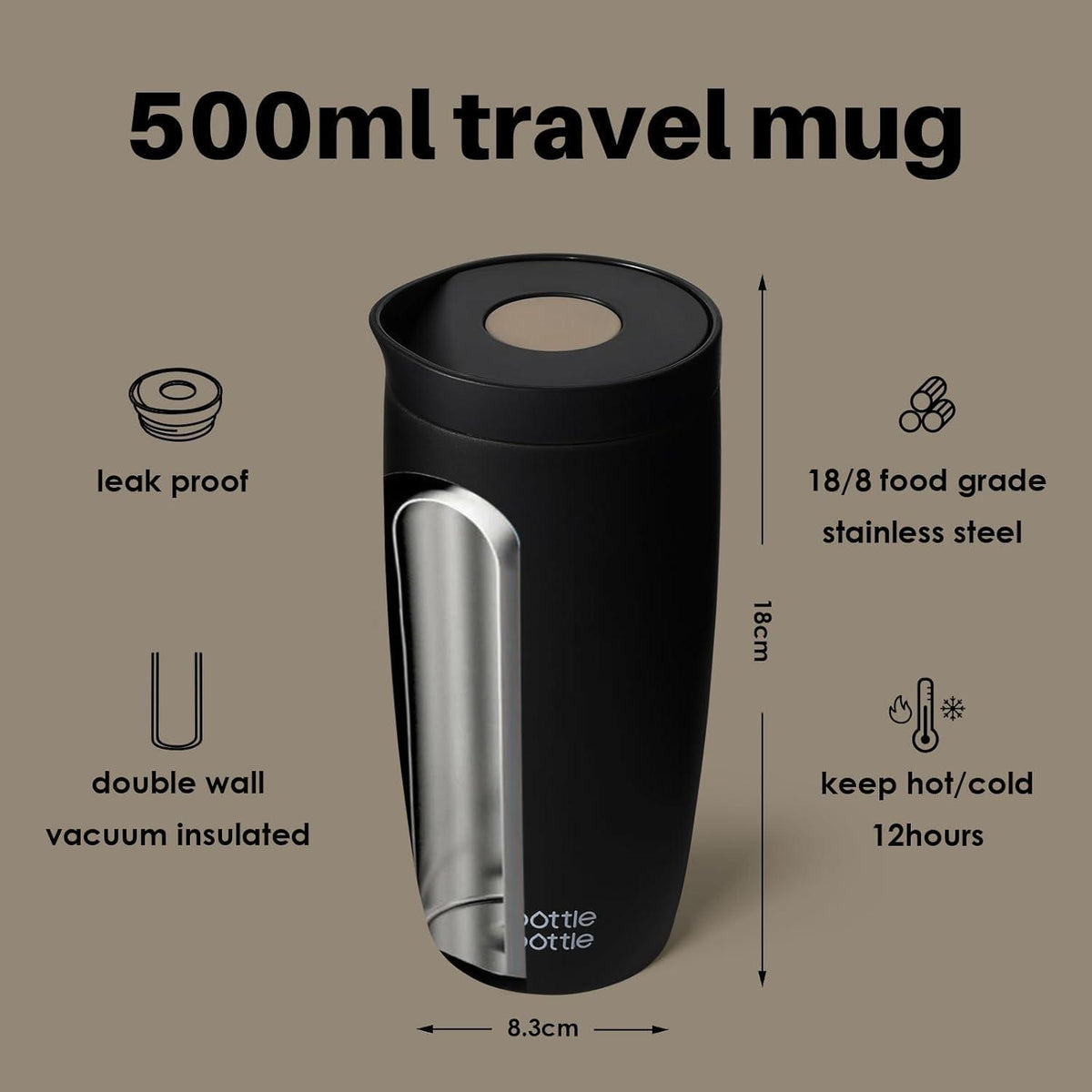 Thermobecher 500ml Edelstahl – Auslaufsicher, Heiß & Kalt (Schwarz)