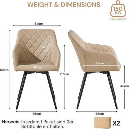 Drehbarer Esszimmerstuhl mit Armlehnen – 4er Set Beige