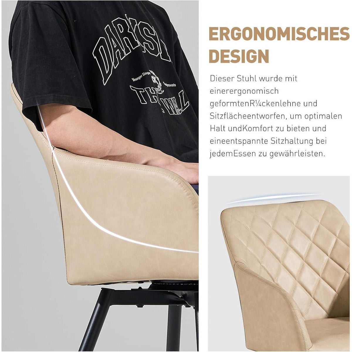 Drehbarer Esszimmerstuhl mit Armlehnen – 4er Set Beige