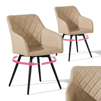 Drehbarer Esszimmerstuhl mit Armlehnen – Beige (2er Set) in Lederoptik