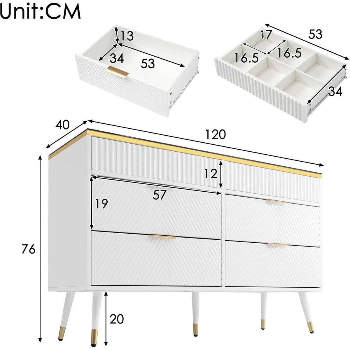 Bernstein Glas Kommode mit 6 Schubladen & Facheinteilung
