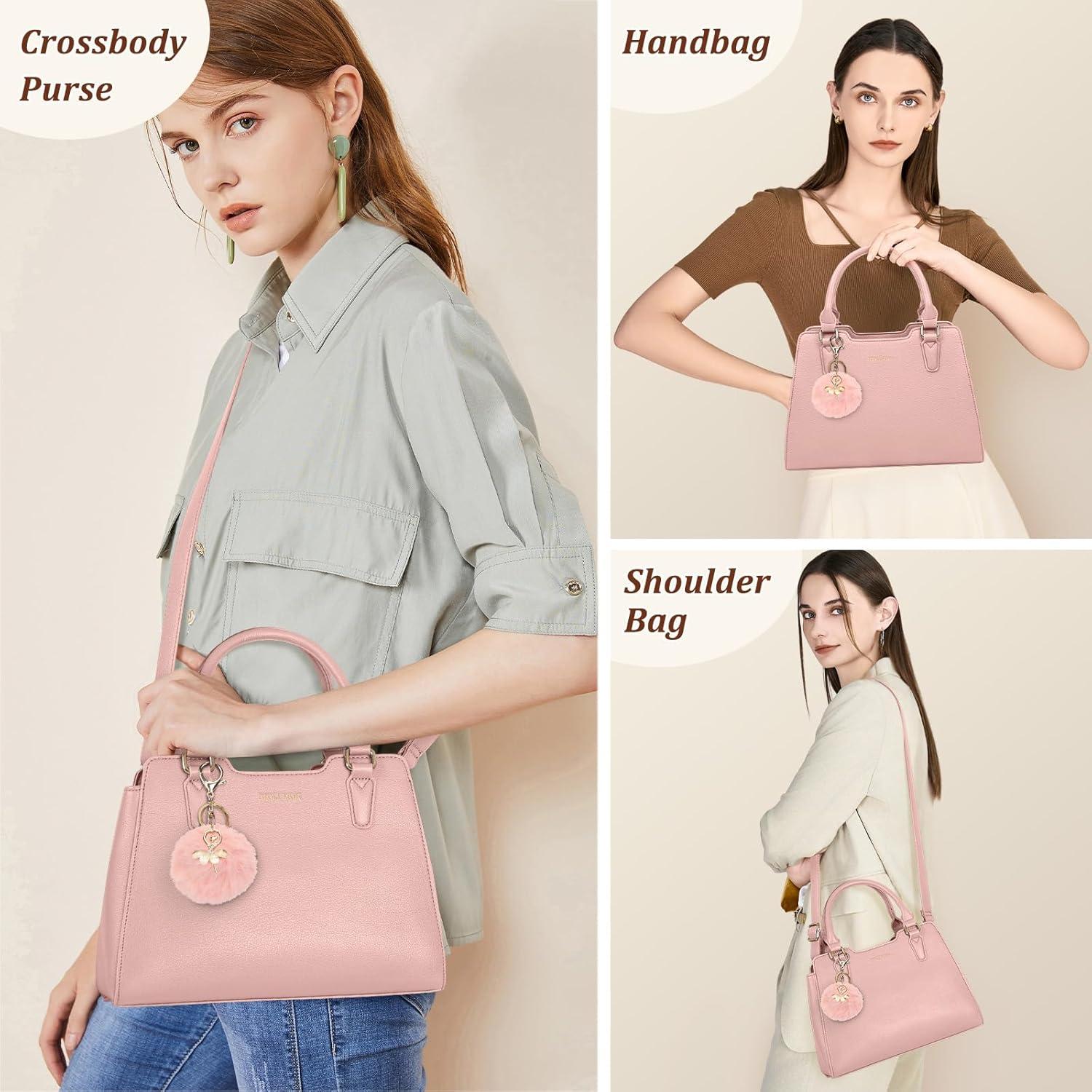 IGOLUMON Damen Handtasche Mittelgroß Leder Rosa Elegante Henkeltasche