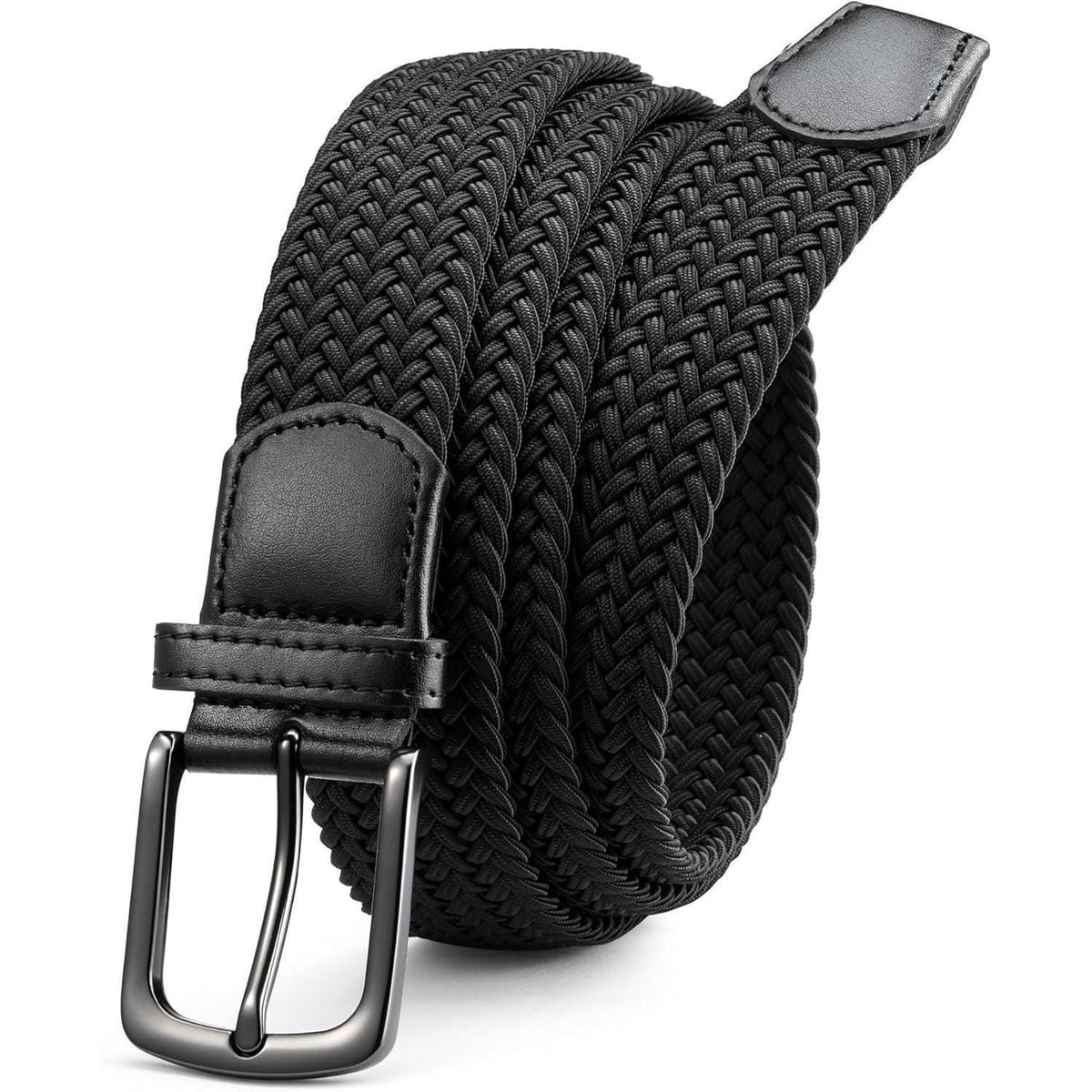 Elastischer Flechtgürtel Herren, Stoff Stretch, lochfrei, 35mm, Schwarz
