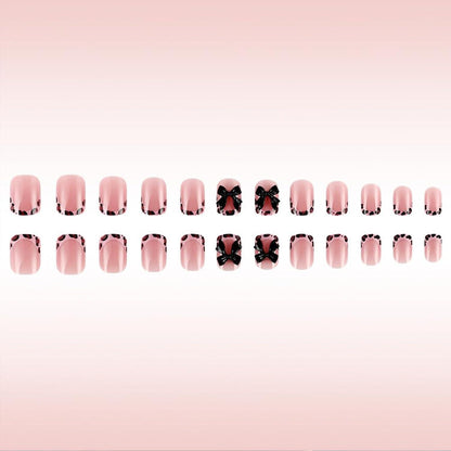 24er Set Short Square French Tip Leopard Print Falsche Nägel