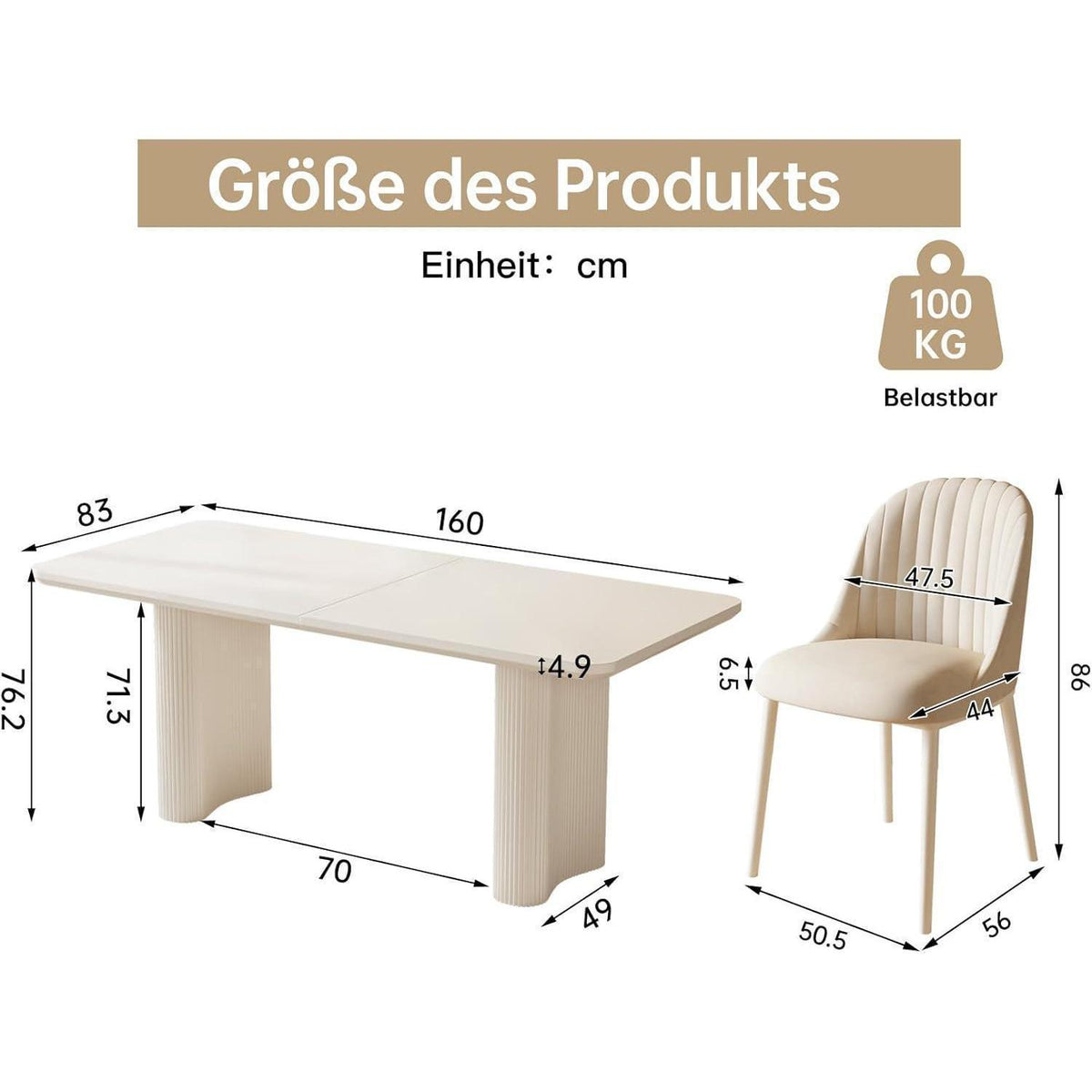 Weißer Esstisch Set mit 4 gepolsterten Stühlen – Modern & Platzsparend