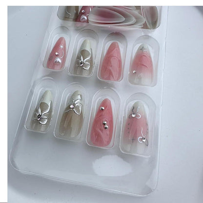 24er Set Rosa Acrylnägel mit 3D Design und Gel-Kleber