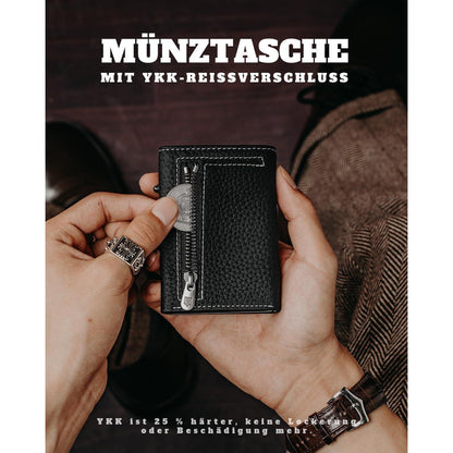 Smart Wallet mit Münzfach, RFID-Schutz, Leder, Schwarz Silber