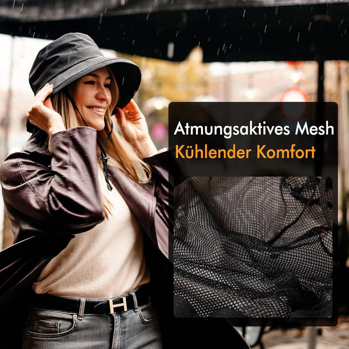 Faltbarer Damen Regenhut wasserdicht mit Kinnband & UPF50+
