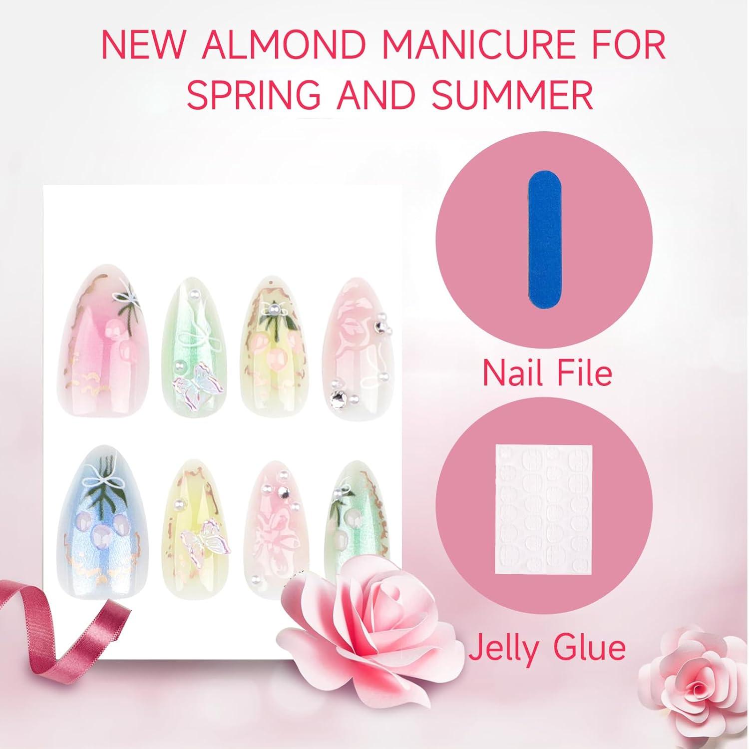 Colorful Press on Nails 24 Stück Almond Design Butterfly Gradient Acrylnägel