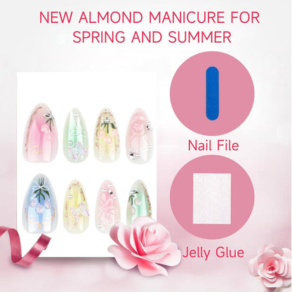 Colorful Press on Nails 24 Stück Almond Design Butterfly Gradient Acrylnägel