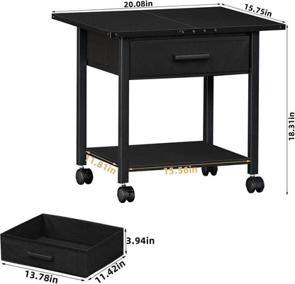 Druckertisch mit Rollen und Schublade für Haus und Büro 2-Etagen 51 x