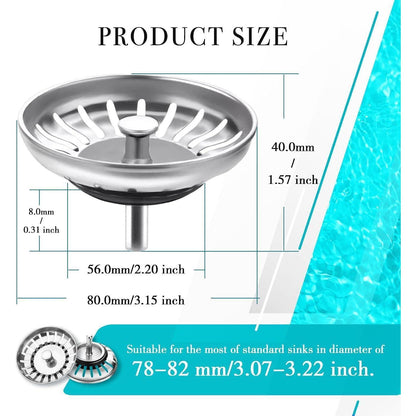 2x Edelstahl Waschbecken Sieb – Abflussstopfen 8cm Durchmesser