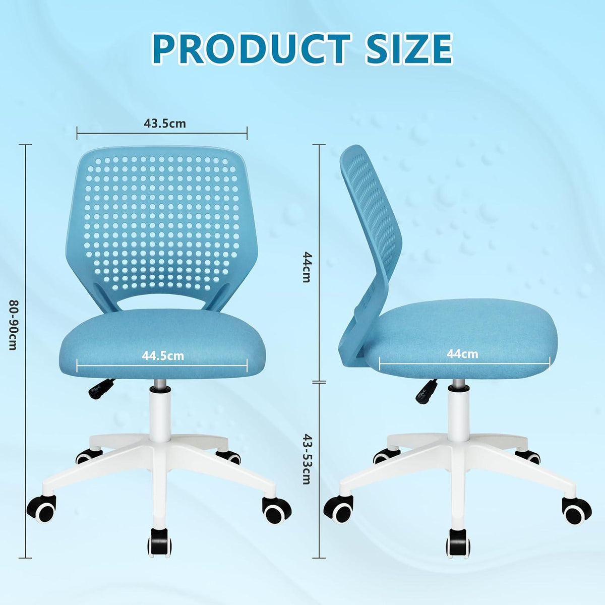 Ergonomischer Bürostuhl mit Netzrücken und Rollen, blau
