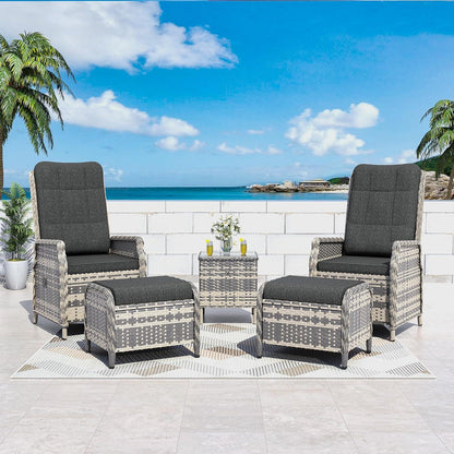 Polyrattan Lounge Set 2 Personen mit Verstellbarer Rückenlehne Schwarz