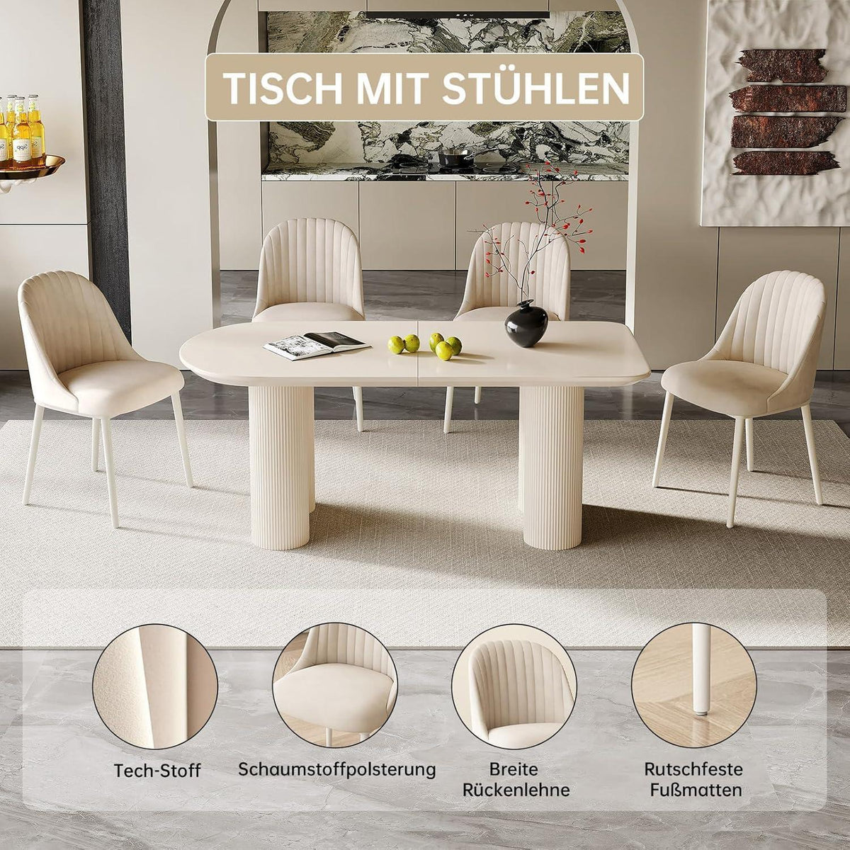 Weißer Esstisch 180cm – Modern & Platzsparend für 6-8 Personen