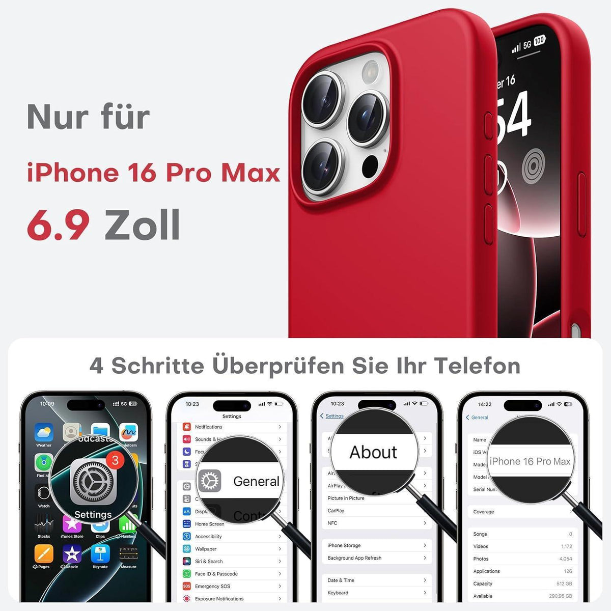 Silikon Hülle für iPhone 16 Pro Max, Rot, Stoßfest