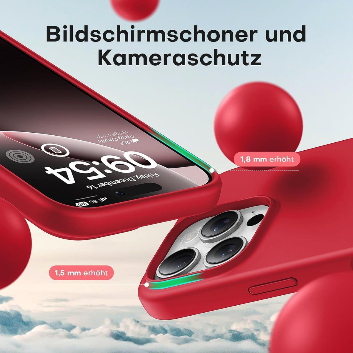 Silikon Hülle für iPhone 16 Pro Max, Rot, Stoßfest