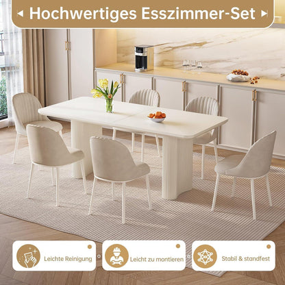 Moderner Esstisch Weiß mit 4 gepolsterten Stühlen – Esszimmer Set