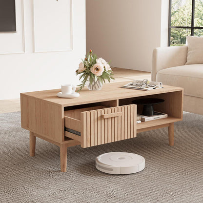Holz Couchtisch mit Schublade & Ablage – 100x43x50 cm