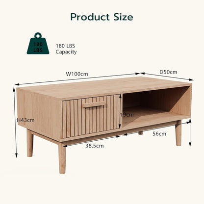Holz Couchtisch mit Schublade & Ablage – 100x43x50 cm