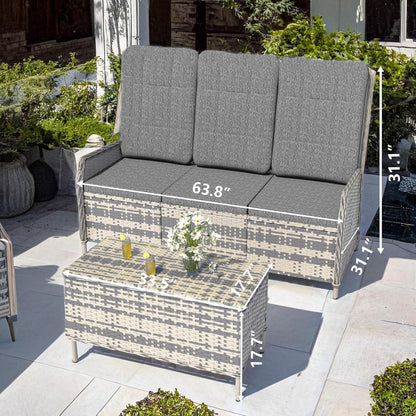 Polyrattan Lounge Set für 3 Personen mit verstellbarer Rückenlehne