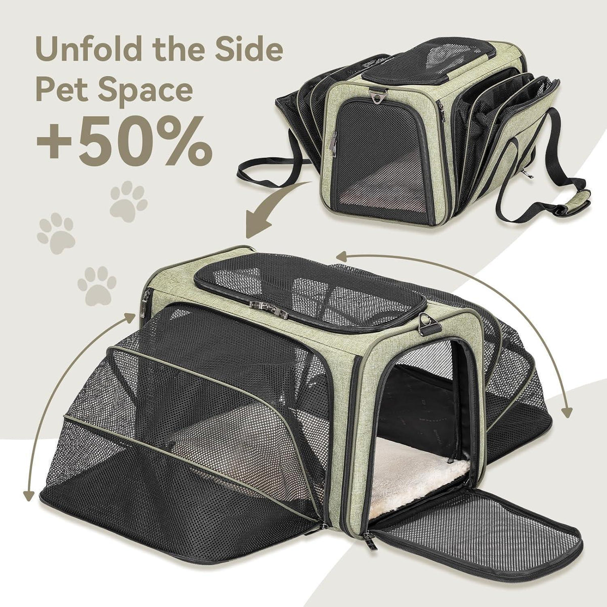 Faltbare Transporttasche für Katze & Hund – Grün, bis 7kg