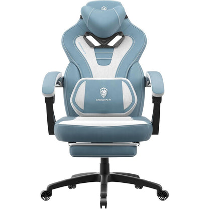 Dowinx Gaming Stuhl mit Massage, Fußstütze, Stoff - Blau