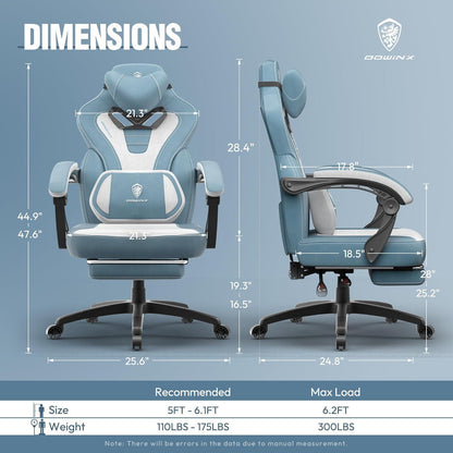 Dowinx Gaming Stuhl mit Massage, Fußstütze, Stoff - Blau
