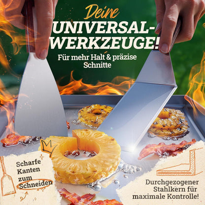 Plancha Edelstahl Grillplatte 30x40cm mit Burger Smasher Set