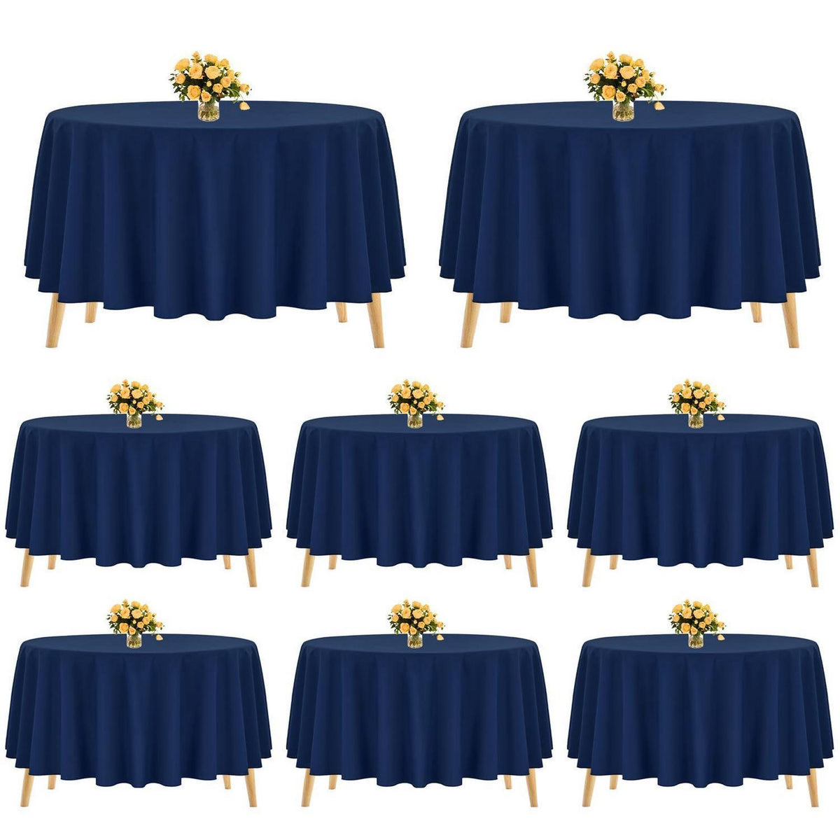 Runde Tischdecke Marineblau 305cm – 8er Set, Polyester, Waschbar