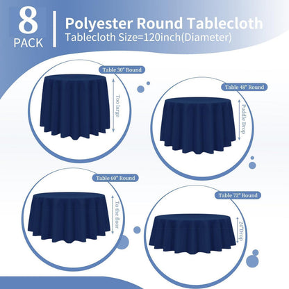 Runde Tischdecke Marineblau 305cm – 8er Set, Polyester, Waschbar