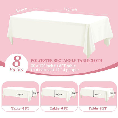 8x Elfenbein Tischdecken Rechteckig 153x320cm – Hochzeit, Bankett