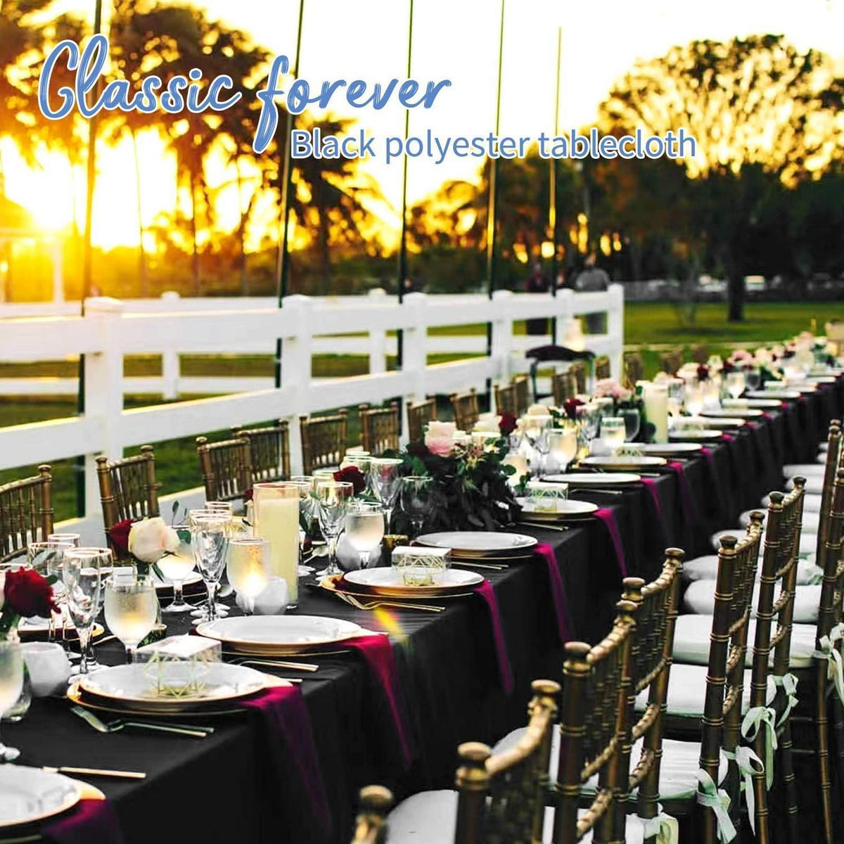 8x Schwarze Tischdecken Rechteck 153x320cm – Hochzeit, Party, Bankett