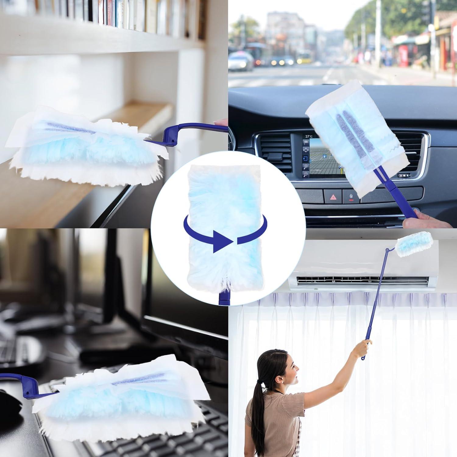 60 Stück Staubmagnet Duster Einweg Staubwedel 2Handgriff Tierhaare Schmutz