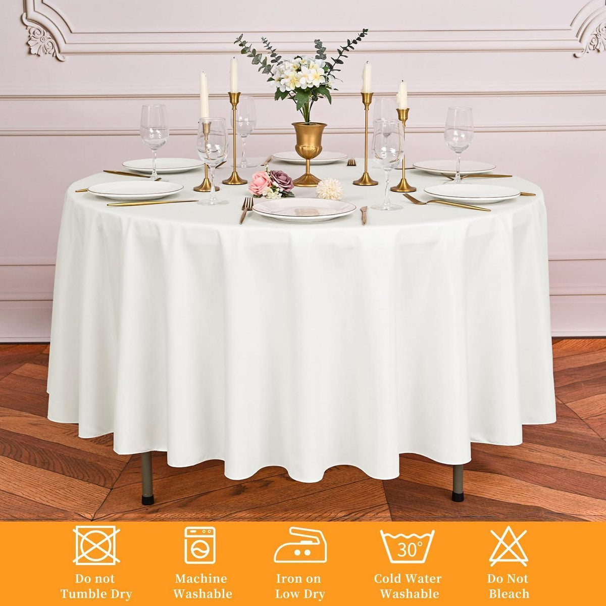 8x Runde Tischdecke Elfenbein 305cm – Waschbar & Elegant