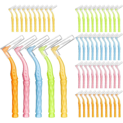 50 Interdentalbürsten, L-förmig, 5 Größen, Rutschfester