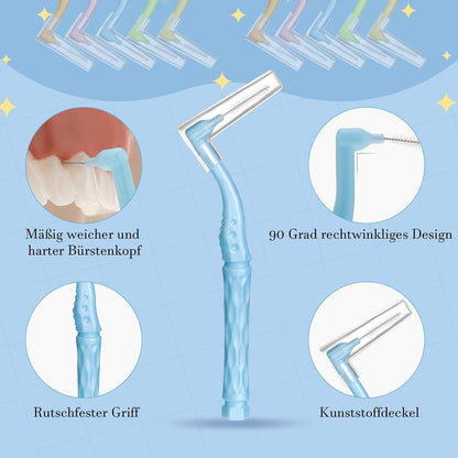 50 Interdentalbürsten, L-förmig, 5 Größen, Rutschfester
