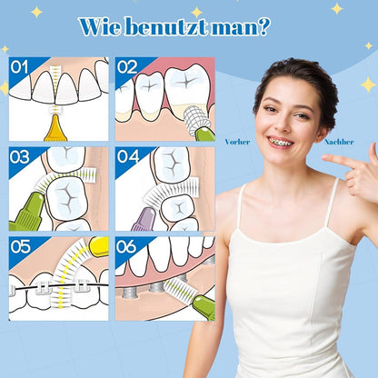 50 Interdentalbürsten, L-förmig, 5 Größen, Rutschfester
