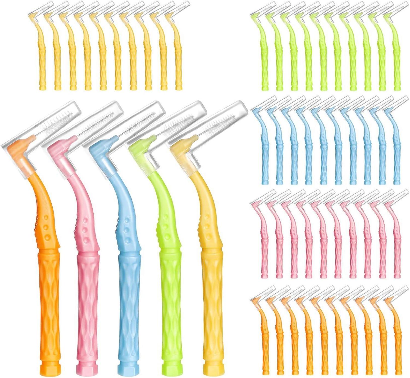 50 Interdentalbürsten L-Form 5 Größen Rutschfester Griff Dentalbürsten