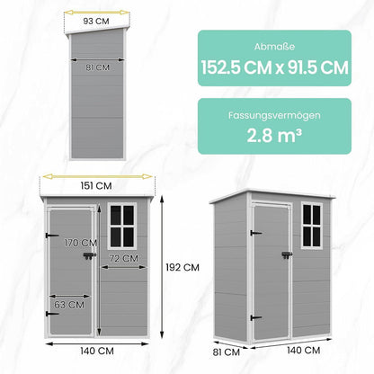 Wetterfestes Gartenhaus 152x92x192cm – Grau & Weiß