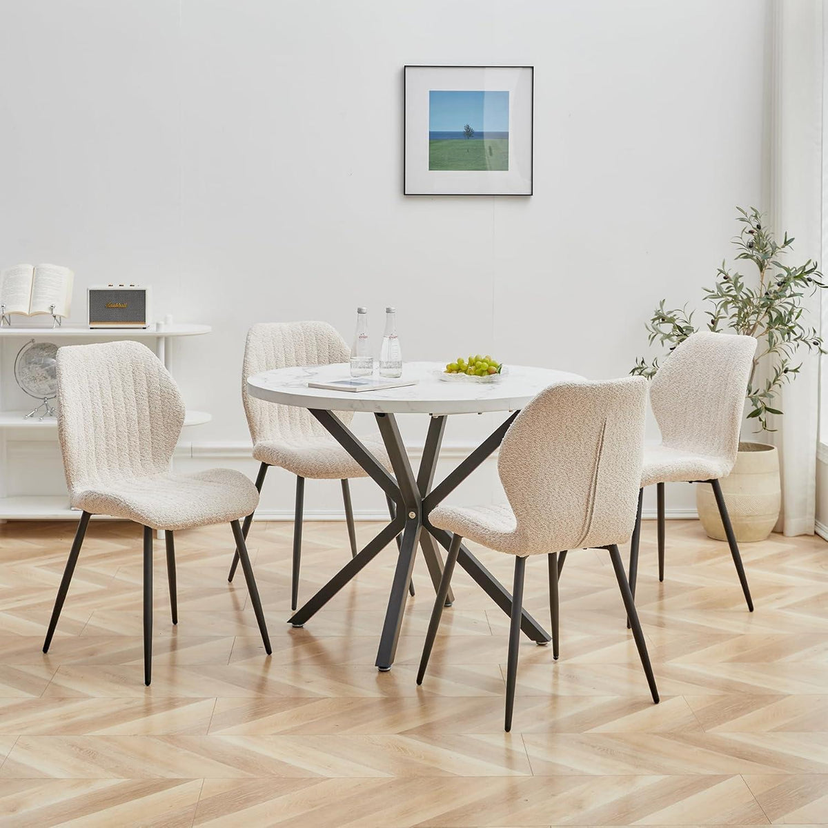 8er Set Esszimmerstühle Modern Beige Streifenmuster