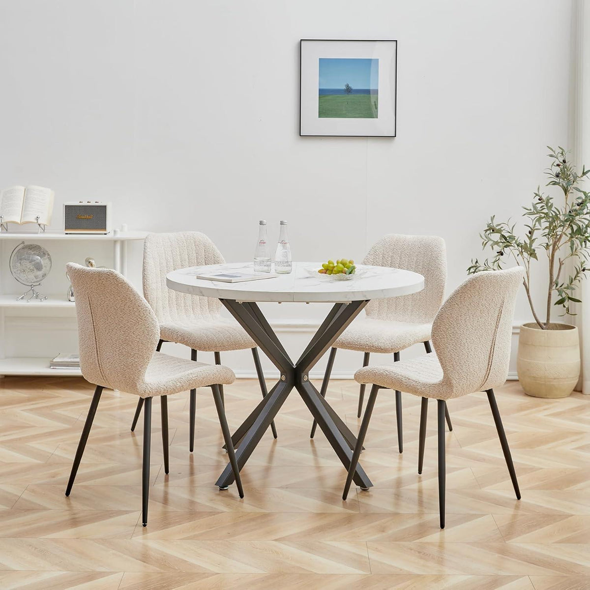 8er Set Esszimmerstühle Modern Beige Streifenmuster
