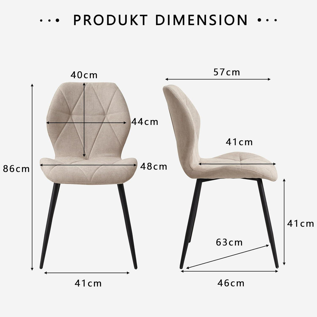 8 Esszimmerstühle Modern Beige Gepolstert mit Rautenmuster