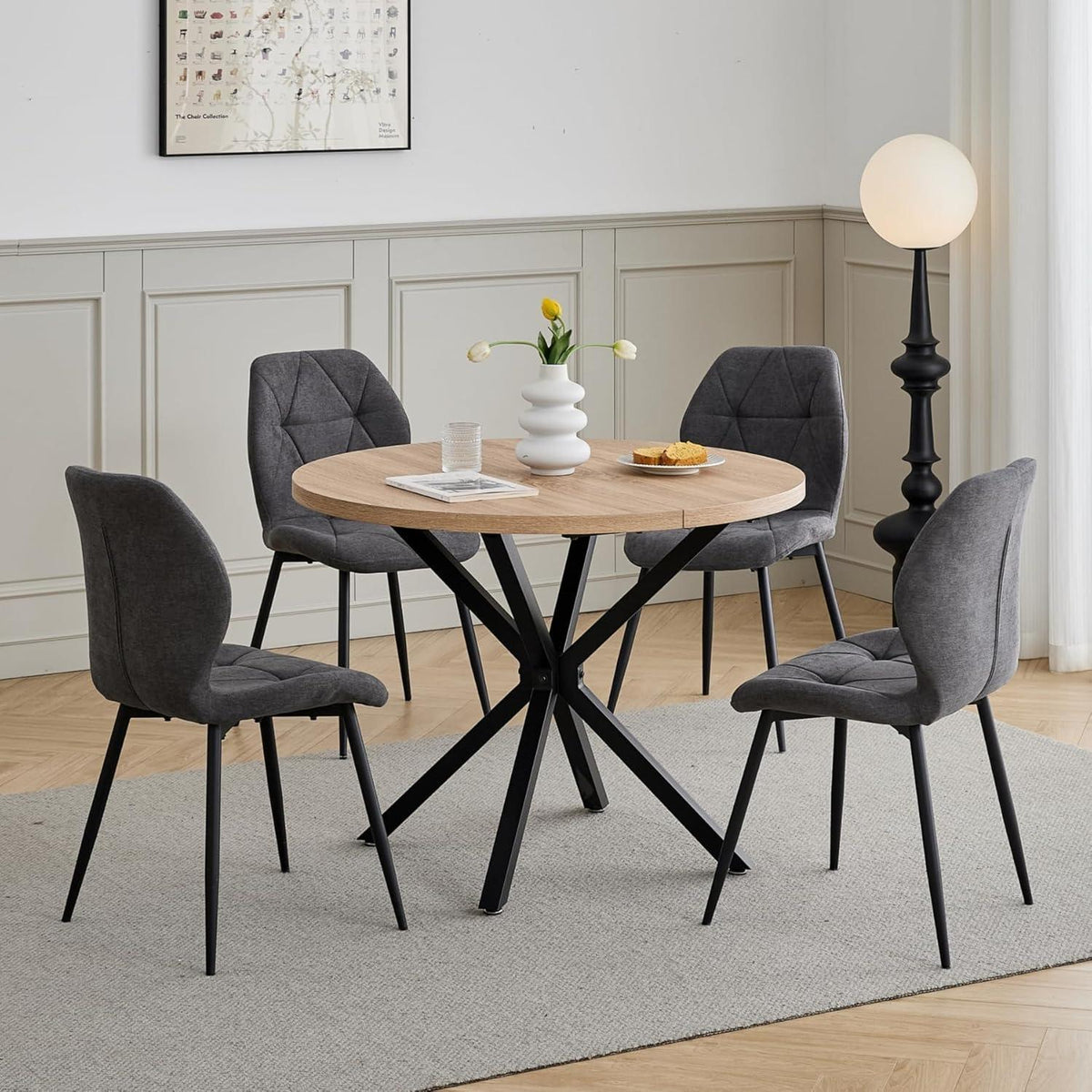 Moderner Esszimmerstuhl Set 4er – Gepolstert, Dunkelgrau