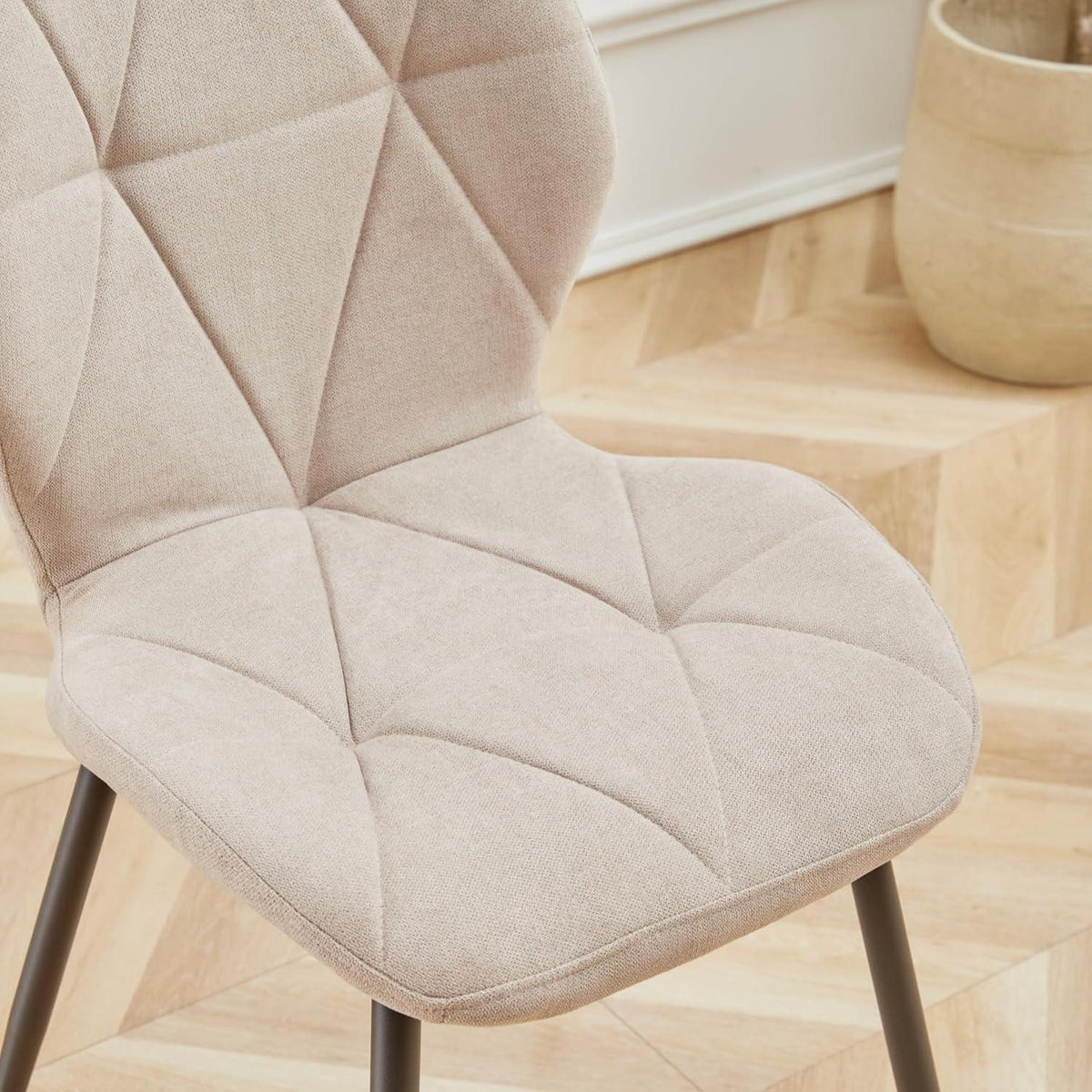 Moderner Esszimmerstuhl Set 4er – Gepolstert, Beige, Metallbeine