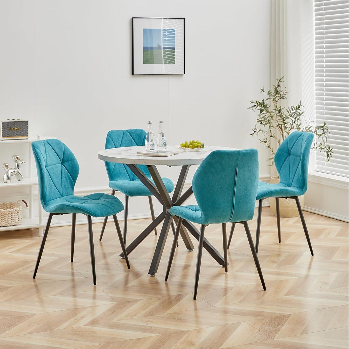 8 Esszimmerstühle Modern Blau Gepolstert mit Rautenmuster