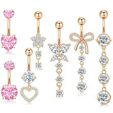 7er Set Bauchnabelpiercing Edelstahl Zirkonia Herz Pinkgold