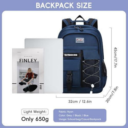 Schulrucksack Jungen Teenager Blau, 29L, Wasserabweisend, Laptopfach