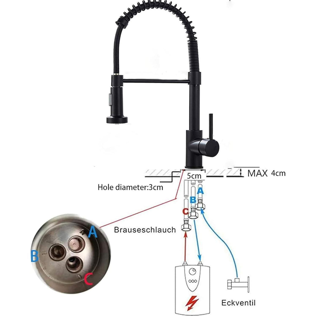 Niederdruck Küchenarmatur 360° Schwenkbar, Schwarz